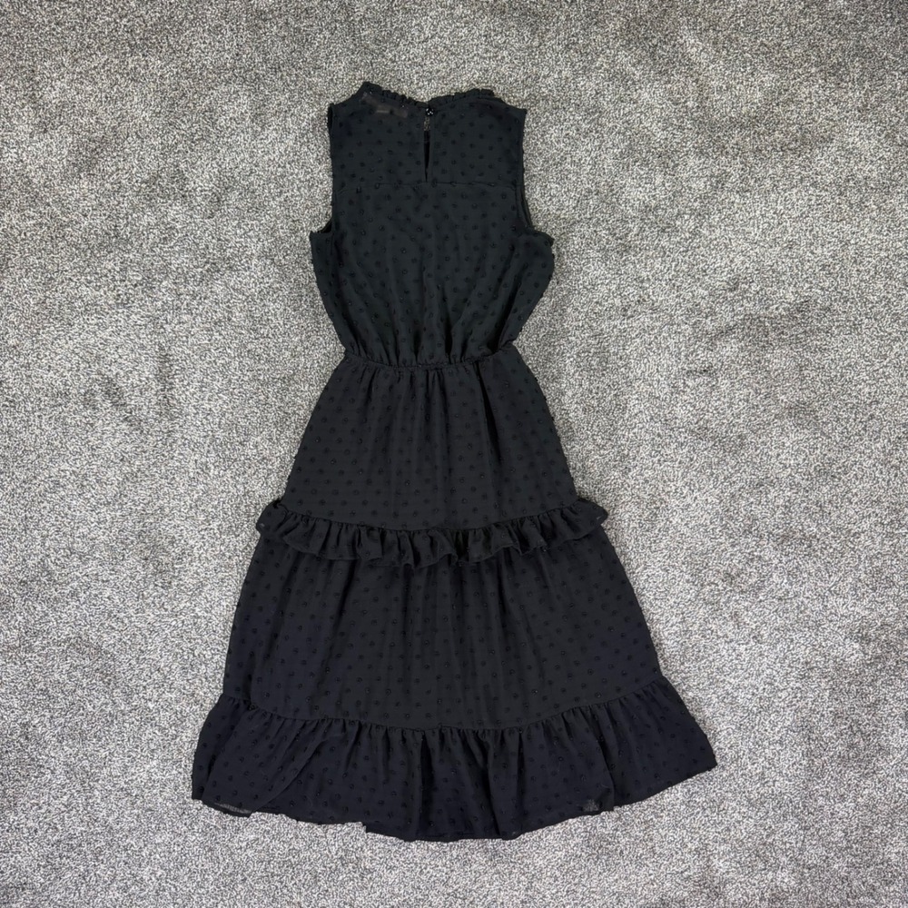 Monteau Los Angeles Black Clip Dot Tiered Ruffle Sleeveless Midi Dress Womens XS - Picture 2 of 9